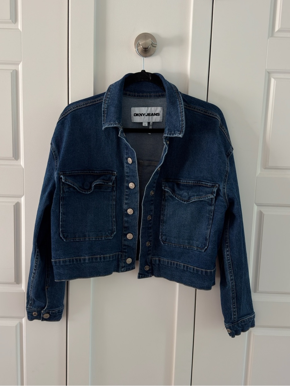 Dkny Dark Indigo Cropped Denim Jacket